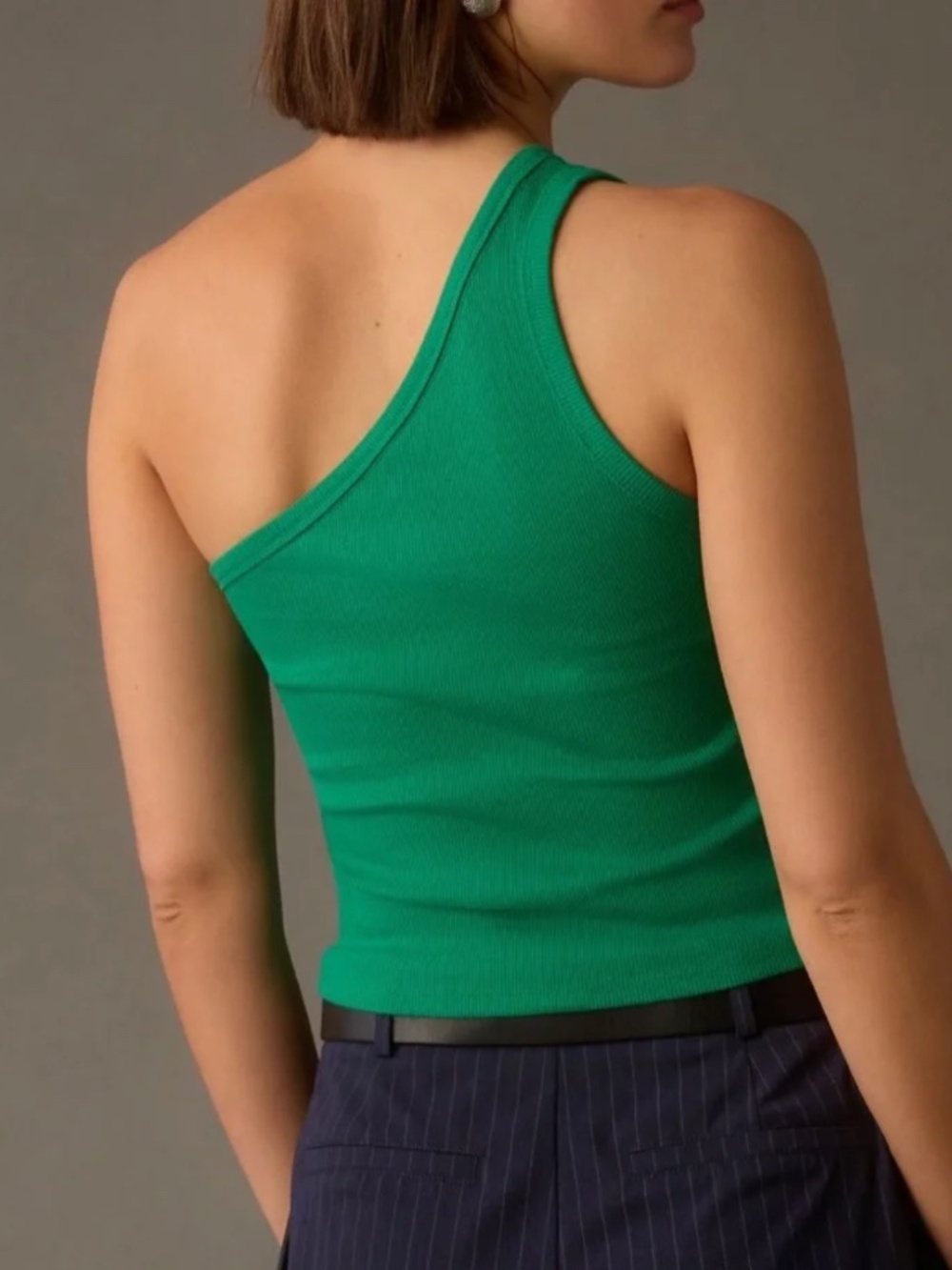 Pilcro - The Zeda Ribbed Green One-Shoulder Top - 2X